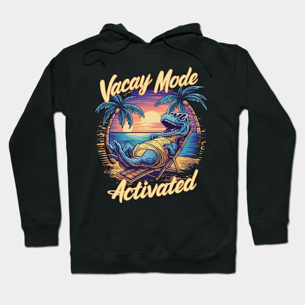 A vivid and amusing design featuring a laid-back dinosaur in sunglasses, lounging effortlessly on a beach chair Hoodie by YolandaRoberts